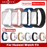 สร้อยข้อมือสแตนเลสสตีล Milanese + กรณีสำหรับนาฬิกา for Huawei Watch Fit/Huawei Watch Fit New สายนาฬิกา TPU ชุบรอบป้องกันหน้าจอสำหรับนาฬิกา for Huawei Fit/Huawei Fit New สายนาฬิกากันชนคลุมทั้งหมดหน้าจอป้องกัน
