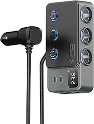 8 in 1 Cigarette Lighter Splitter, 3 Socket Car Charger Adapter, Type-C QC3.0 PD35W 5 USB C/A Fast C
