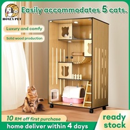 High End Cat villa Large Pet Luxury Home With Stair Cat Villa Sangkar Kucing Premium Wood Tempered G