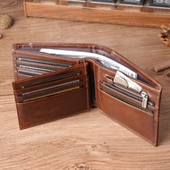 Dompet Pendek Lelaki Kulit Asli yang Bergaya, Kulit Crazy Horse, Reka Bentuk Unik, Dompet Kulit Keci
