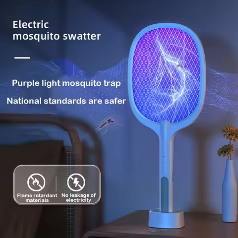 Mosquito Killer Lamp USB Rechargeable Electric Mosquito Net Fly Swatter with UV Light Base Charge Pr