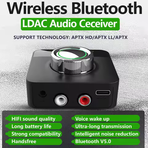 Bluetooth 5.0 Audio Receiver with 3D Sound & APTX/APTX LL/APTX HD/LDAC/AAC/SBC, Wireless Audio Adapt