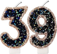 2.8" Blue Black Glitter Number Candles 39th 93rd Birthday Gifts for Women Men Birthday Decorations B
