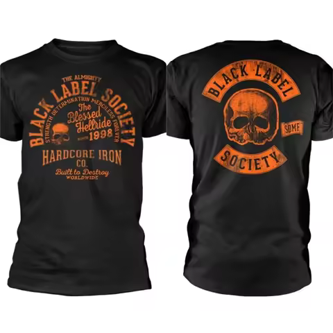 Men's Society Hardcore Hell Tour Graphic T-Shirt- Official BLS Logo and Skull Print Crew Neck Casual