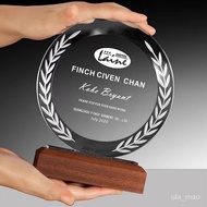 Customized Creative Crystal Trophy Gift Solid Wood Medal Excellent Staff Company Annual Meeting Hono
