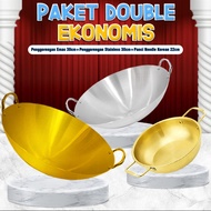 PUTIH (SS) Complete Frying Pan Package 30cm White Stainless Frying Pan + 30cm Gold Frying Pan + 22cm