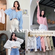 Acasey เสื้อเชิ้ตผู้หญิง ครอปสไตล์ zara  ดีเทลกระเป๋าหน้าคู่ งานผ้าซิลค์เกาหลี ใส่สบาย อก 44นิ้ว