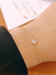 18k 黃k金/玫瑰金/白k金 12分鑽石 幸運草鑽石手鍊