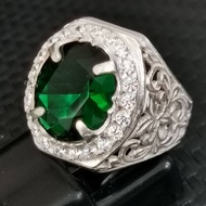 925 Silver Mens Ring With Green CZ Stone. Cincin Perak Lelaki Dengan Batu Permata Hijau Zircon.