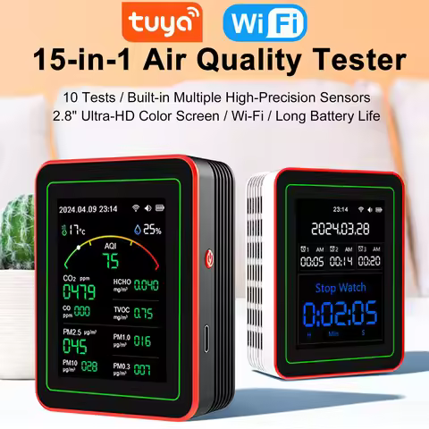Tuya WiFi 15 in 1 Air Quality Detector CO/CO2/HCHO/TVOC/AQI/PM0.3/PM1.0/PM2.5/PM10/Temperature/Humid