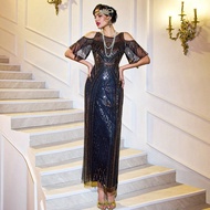 ชุดราตรียาว วินเทจ LVNES, ชุดเต้นรำชุดคลับ เกซท์ของงานแต่งงาน 1920s Gatsby ลูกปัด หรูหรา ไหล่เปิด