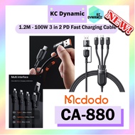 Mcdodo CA-880 100W 3in2 PD Fast Charging Cable 6A 3 in 2 Super Cable CH-8800 1.2m All Type Cable 120cm