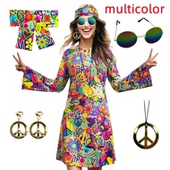 Womens Halloween Floral 1960S 1970S Hippie Costume Dress Women Hippie Costume Set Halloween Party Di