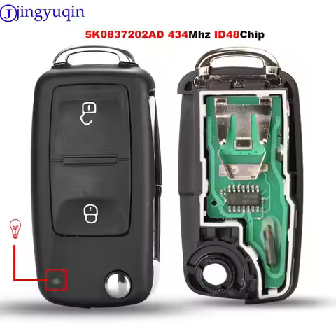 jingyuqin 2B Remote Car Key 434MHz ID48 Chip For VW Volkswagen GOLF PASSAT Tiguan Polo Jetta Beetle 