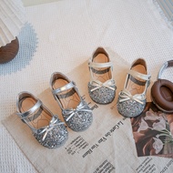 Girls Sequins Leather Shoes Party Wedding Children Princess Shoes Bow-knot Kids Flat Shoes