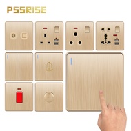 PSSRISE 【C85】Gold Socket with Usb ​13A 15A Universal Plug Socket ​PC Large Board Brushed Panel 1/2/3