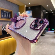 Transparent Electroplated Phone Case With Shock-Absorbing Airbag And Butterfly Bracket, Iphone16/15/