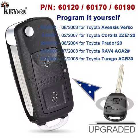 KEYECU AU P/N: 60120 / 60170 / 60190 for Toyota Corolla Rav4 Tarago Avensis Verso Upgraded Flip Remo