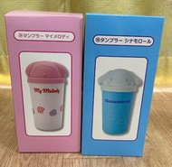 杯 Sanrio Hangyodon 水怪 三麗鷗 Hello Kitty 美樂蒂 (My Melody) 玉桂狗 / 大耳狗喜拿 Cinnamoroll 蛋黃哥 (Gudetama) 布丁狗 (Pompompurin) 酷企鵝 / XO仔 (Badtz-Maru) 酷洛米 (Kuromi) 貝克鴨 (Pekkle) 雙子星 KiKi &amp; LaLa (Little Twin Stars) 山姆企鵝 Tuxedo Sam