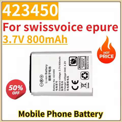 New Replacement Lithium Mobile Phone Battery 423450 3.7V 800mAh for Swissvoice Epure