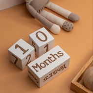 บล็อกไม้บอกอายุ 60x60mm สีขาว (3 ชิ้น/ชุด) เด็กแรกเกิด ถึงเด็กโต  Week Month Year Baby Age Blocks ของขวัญรับลูกคนใหม่ พร๊อพถ่ายรูป [PreOder]