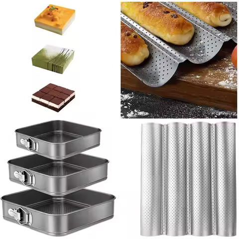 Non-Stick Springform Cake Pan Set and Perforated Baguette Baking Tray for Bread Cheesecake Pastry Ki