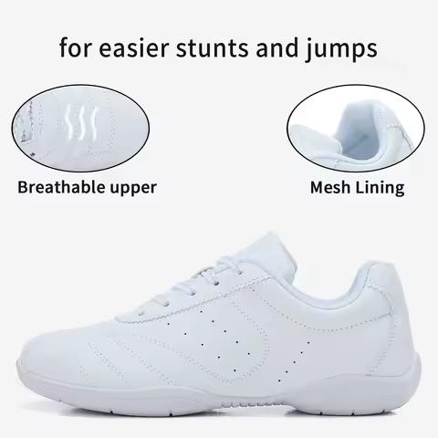White Cheer Shoes For Girls Women Breathable Cheerleading Dance Shoes Comfortable Aerobics Sports Sn