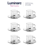 Luminarc Octime Glass Cup and Saucer 22cl Set 6 pairs Coffee Tea Set Microwaveable