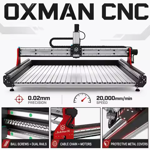 BulkMan3D OXMAN 4-Axis CNC Router Machine Ball Screw Dual Linear Rails High-Speed Engraver for Wood 