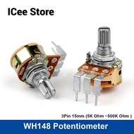 5Pcs WH148 Potentiometer 3Pin 15mm Shaft B5K B10K B50K B100K B500K with Switch Amplifier Dual Stereo