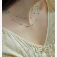 Loose411108Pure Clavicle Design Necklace Girl 925 Silver Trendy Chinese Style Stone Chain Double Lay