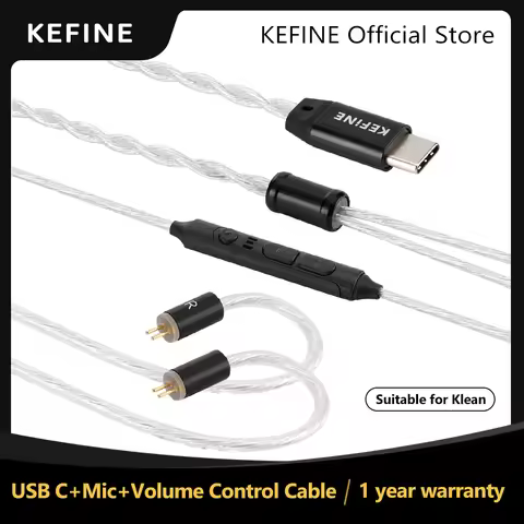 Kefine Silver Plated detachable cable for Klean hifi wired earphone Type C USB C+Mic+Volume Control