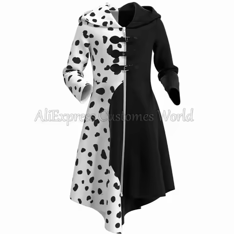 Anime Cruella De Vil Costume Cruella Cosplay Costume Cos Dress Outfit Cloak Halloween Carnival Suit 
