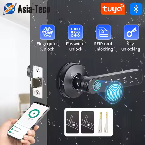 Tuya SmartLife APP BLE Smart Fingerprint Lock Password RFID IC Card Lock Handle Dead Bolt Home Woode
