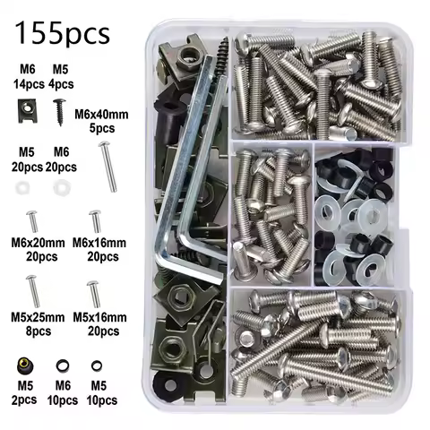 155pcs Universal M5 M6 Steel Screws Bodywork Fairing Bolts for Honda Aprilia BMW Ducati Yamaha Kawas