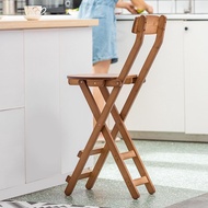 Bamboo Court Backrest Bar Stool Foldable Living Room High Chair Solid Wood Bar Chair Modern Simple Home Dining Room Bar