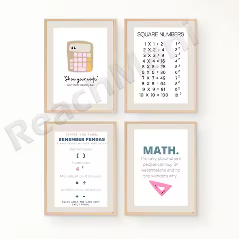 Education Math Poster, Fractions, PEMDAS, Middle School, Learning Poster Canvas Painting Nordic Prin