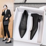2 Colors Large Size 33-43 Soft Leather Pointed Toe Professional Shoes Women Thick Heel Soft Sole Wor