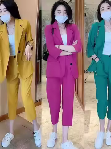 plus Size Slimming Seven-Foot Pants Suit Professional Three-Piece Set for Women over 200 Pounds Autu