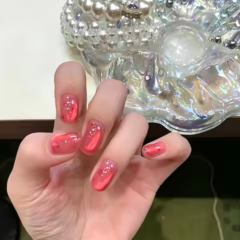 Strawberry Jam Sequin Glass Bead Whitening Magnet Cat Eye Gel Nail Polish Pink Nials UV LED Light Na