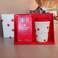 Gift Starbucks 2022 Christmas Cup Gift Red Polka Dot Stainless Steel Thermos Cup VIA Coffee Gift Box Birthday Gift Christmas Gift
