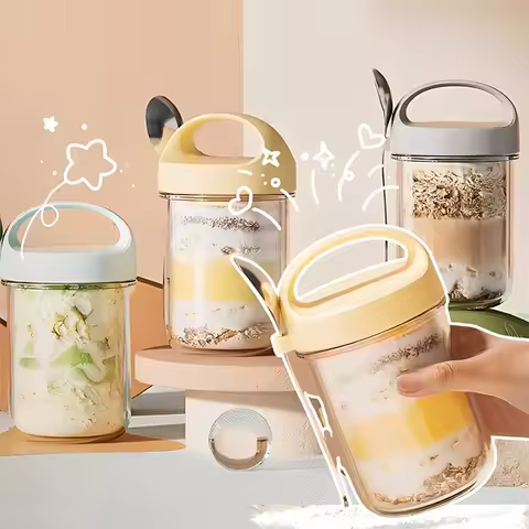 Breakfast Cup Glass Wide Mouth Sealed Jar Overnight Oatmeal Cup Milkshake Glass With Spoon