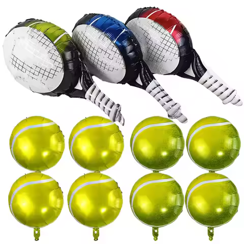 6pcs Tennis Racket and Tennis Inflatable Foil Balloon Children Boys Sports Tennis Theme Birthday Par