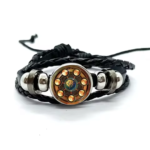 Seven Stars Bracelet for Men Dragon Ball Poster Japan Anime Punk Fashion Glass Button Leather Bracel