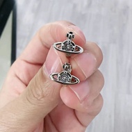 Real Shot❤ Simple High-End Queen West Mini Three-Dimensional orb Single Diamond Saturn Earrings High