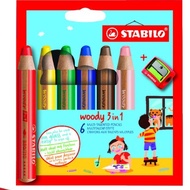 ⭐READY STOCK⭐ Multi-talented  STABILO woody 3-in-1 Colour Pencil Jumbo Stationery Art Crayon Water C