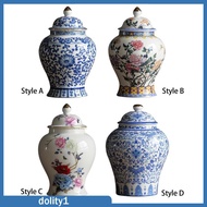 [Dolity1] Ginger Jar Ceramic Ginger Jar Vase with Lid Porcelain Jar Decor Bud Vase Chinese Blue Whit