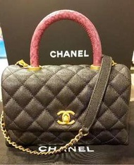 限量版Chanel Mini Coco Handle 黑色牛皮配合蟒蛇皮手柄 金扣香奈兒 手袋 A92990