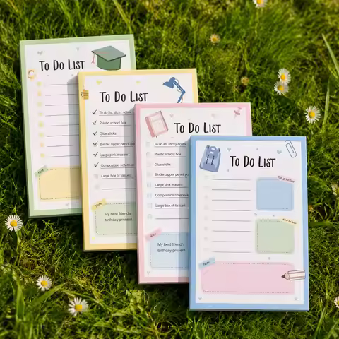 4PCS Rainbow Creative English Convenience Sticker, Fresh Cartoon, Tearable and Sticky Plan, Small Fr