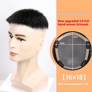 เส้นผมมนุษย์ผมปลอมสำหรับผู้ชายสีดำธรรมชาติสีดำแฮร์พีซติดผมสไตล์หล่อตาข่ายระบายอากาศได้ดีวิกผมสั้นผมป